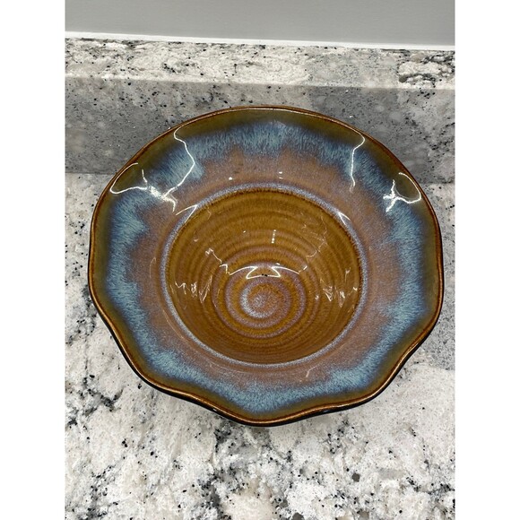 Studio Art Pottery Flared Ruffle Edge Glazed Shallow Bowl Dish Bill Campbell? - Picture 1 of 9